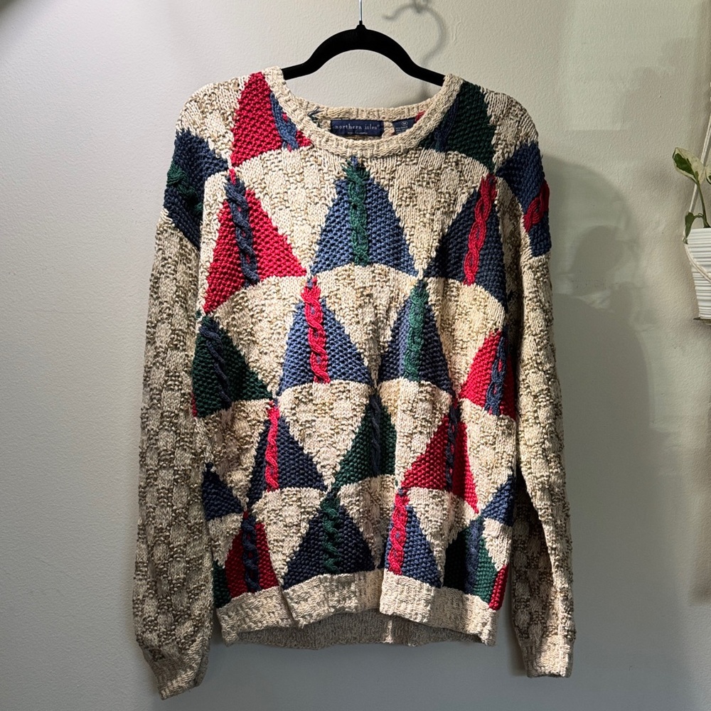 Vintage Men's Geometric Crewneck Sweater - Multicolor